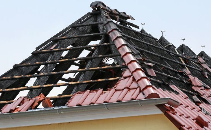 Roof with extensive fire damage