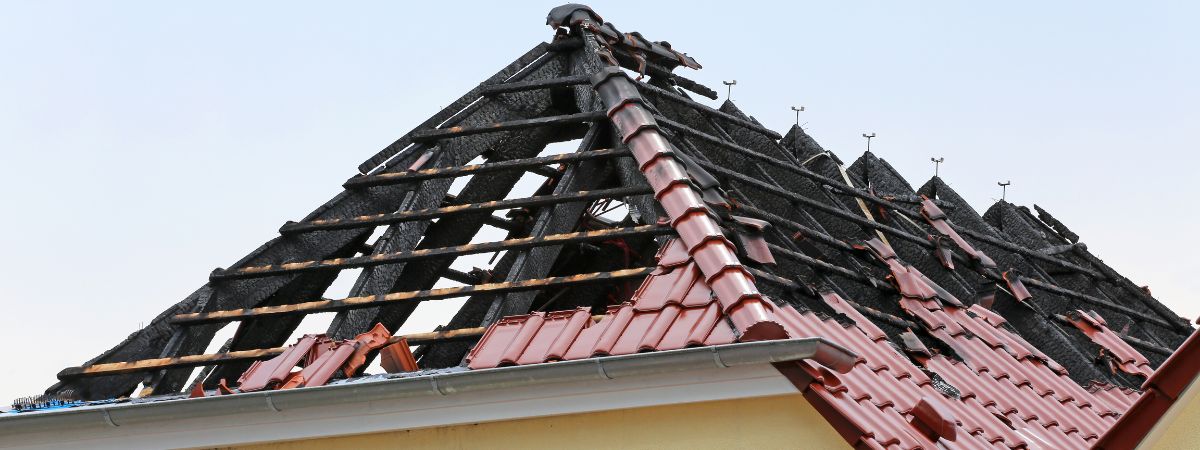 Roof with extensive fire damage